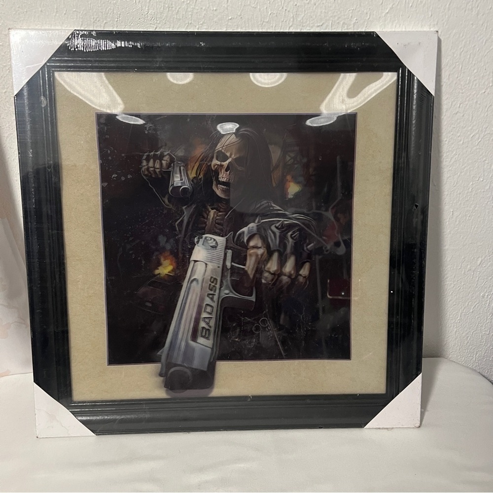 Big Boss Badass 3D Hologram Grim Reaper New Skull Art Black Frame Wall Frame